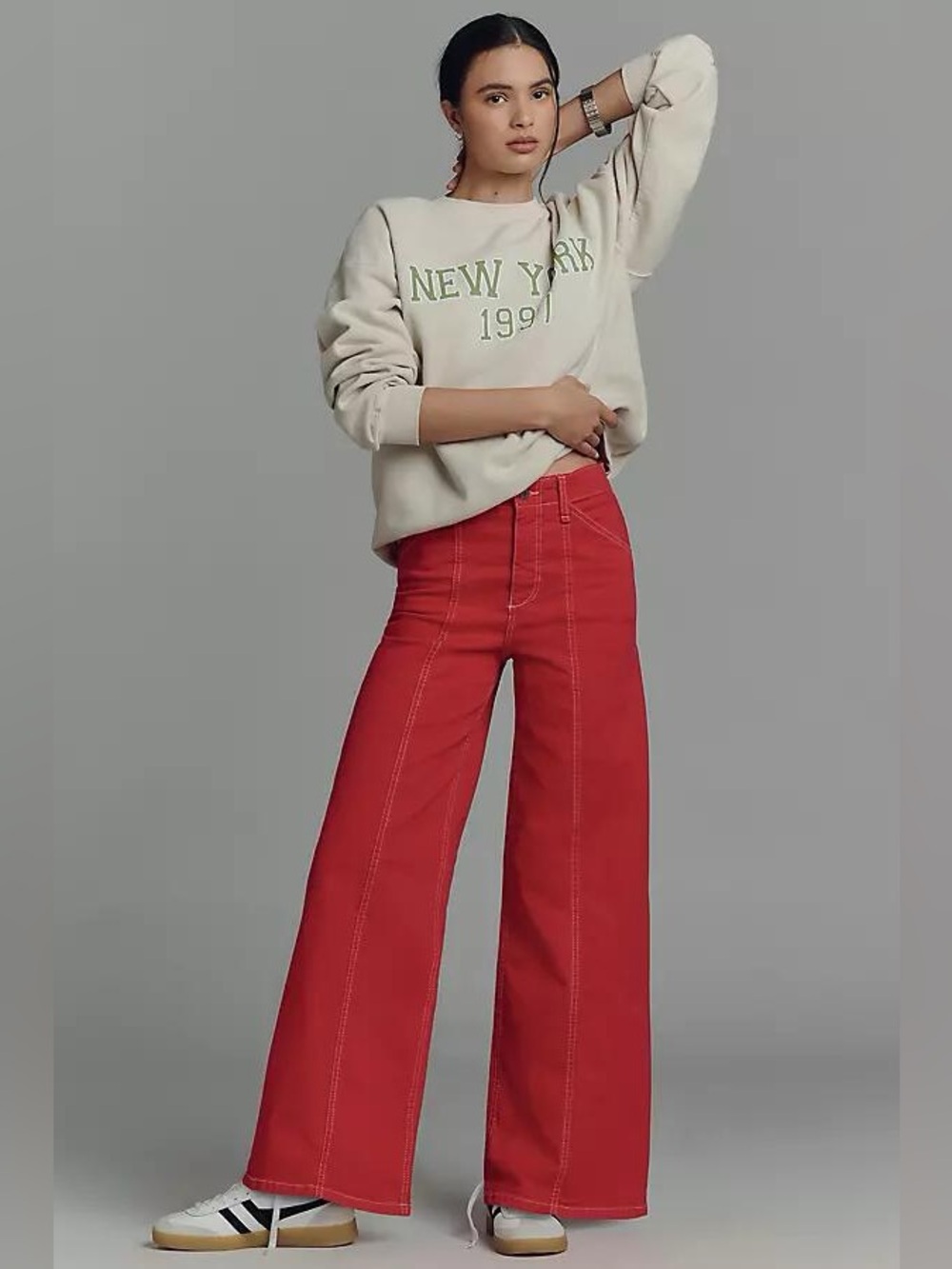 Maeve Anthropologie Wide Leg Seamed High-Rise Jeans Sz 29 Red